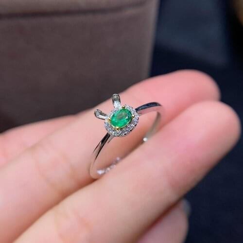 Shilovem 925 sterling silver real Natural Emerald Rings fine Jewelry women trendy wedding open wholesale 3*4mm jcj0304822agml