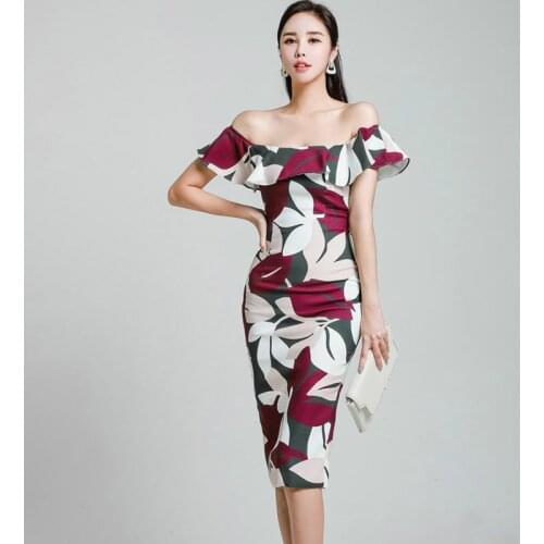 Slash Neck Sexy Dinner Dresses for Women Short Sleeve Women Dress Elegant Print Floral Dress Plus Size Ropa Mujer Verano 2020