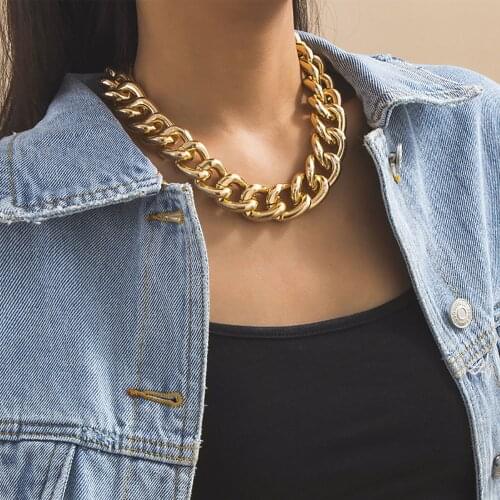 Fashion 2021 Vintage Necklaces For Women Female Gold Silver Color Alloy Thick Chain OT Convenient Buckle New Necklace Jewelry