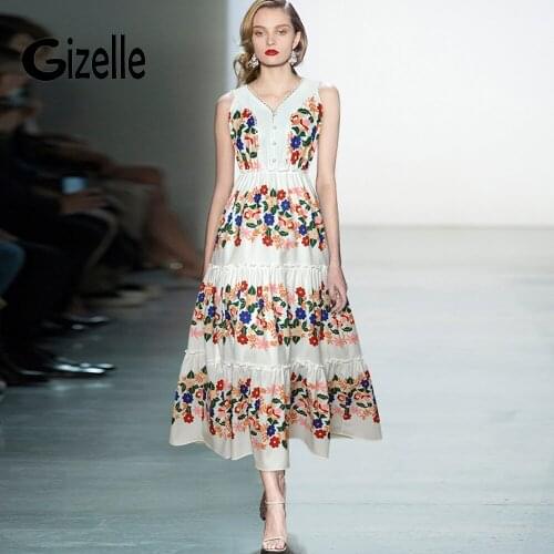 Gizelle Vintage Elegant Floral Print A Line Long Party Dinner Dresses Women Summer Sleeveless Casual Street Plus Size Elbise Za