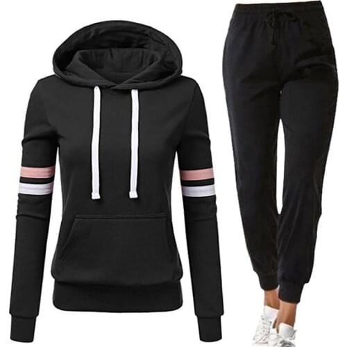 Winter Tracksuit Women 2 Piece Set Solid Color Hoodies+Pants Sportwear Womens Sports Suit Hooded Sweatshirt Set Female Jogging