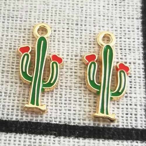 10pcs Fashion Jewelry 19x9mm Cactus Shape Charm For Jewelry Making Jewelry Accessories Enamel Cactus Pendant Charms