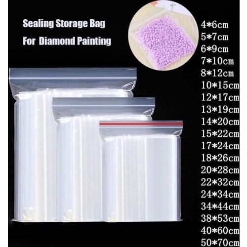 100pcs DIY Diamond Painting Tools Plastic Self Adhesive Bags 100pcs/lot Drills Glued Stone Storage Sealing Bag Craft Supplies