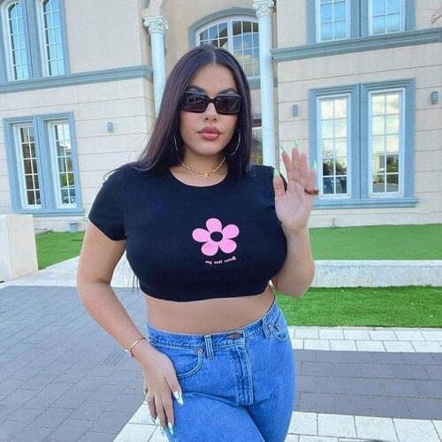 2021 Summer Fashion Womens New T-shirt Short Round Neck Sexy Slim Printed Short-sleeved T-shirt Ropa Mujer Em