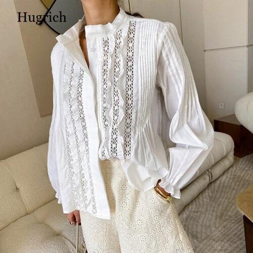 2021 Fashion Women Casual White Lace Blouse Shirts Long Sleeve Loose Top and Blouses Summer Autumn Elegant Shirts Plus Size