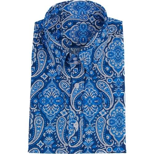 2021 Latest Design Pattern Casual Shirt Mens Paisley Dress Shirts Men Tailor Made Men Floral Dress Shirt,Blue Patterned Chemise