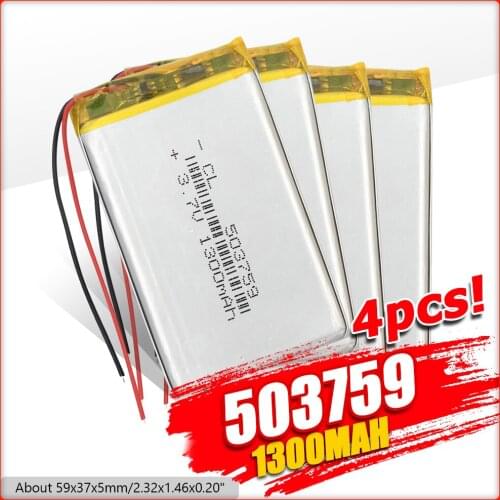 2021 New 3.7V 503759 1300mAh Li-po Lithium Polymer Battery For MP4 MP5 GPS DVD Camera Remote Controller Tablet PC PSP POS