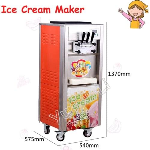 220V LCD Ice Cream Maker 1800W Commercial 3-Color Ice Cream Machine Steel Soft Ice Cream Cone Sundae Ice Cream Machine BQL-818Ch