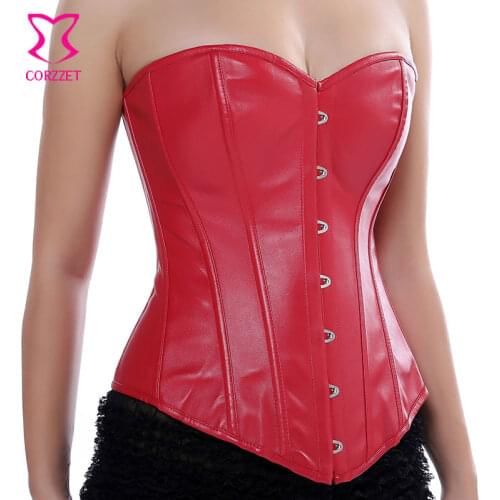 2340A Faux Leather Steampunk Corset Cuero Overbust Sexy Bustier Top Burlesque Corsets and Bustiers Corses Para Mujer Espartilhos