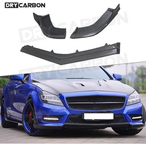 3PCS Carbon Fiber Car Front Lip Spoiler Splitters for Mercedes Benz CLS Class W218 CLS350 320 CLS63 2012 2013 Car Styling