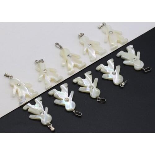 5PCS Natural Freshwater Shell White Child Shape With Diamond Pendant MakingDIY Fashion Necklace Earrings Jewelry Decoration Gift