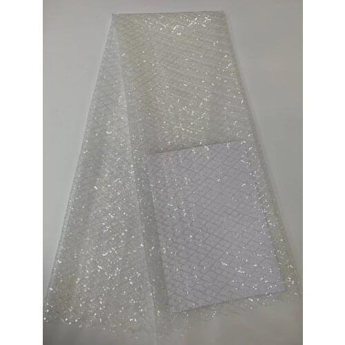 5yards/pc) Bling blling sequins tulle lace fabric simple checkered pattern embroidered African French net lace for party FJS001