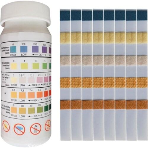 50 PCS Swimming Pool 5-in Water Quality Test Strips Multifunctional Swimming Pool Testing Strip Kit