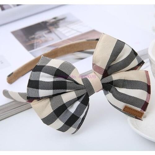 DHL 500 PCS Lovely Lattice Big Bowknot Kids Hair Hoop Baby Hairbands Princess Headwear Children Headbands