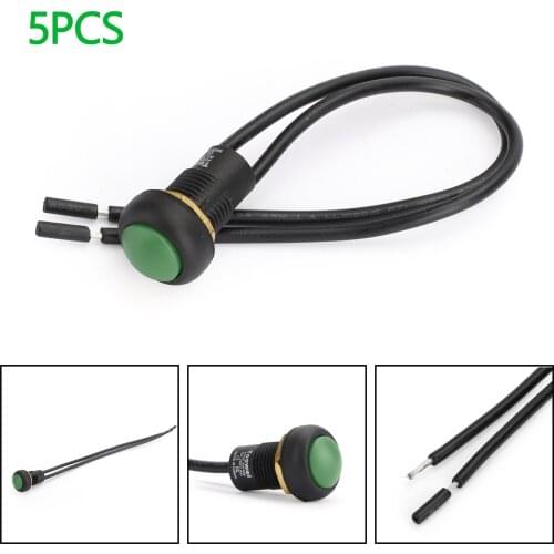 Areyourshop 5Pcs Waterproof Push Button Switch Self-Locking Industrial Grade w/Wire