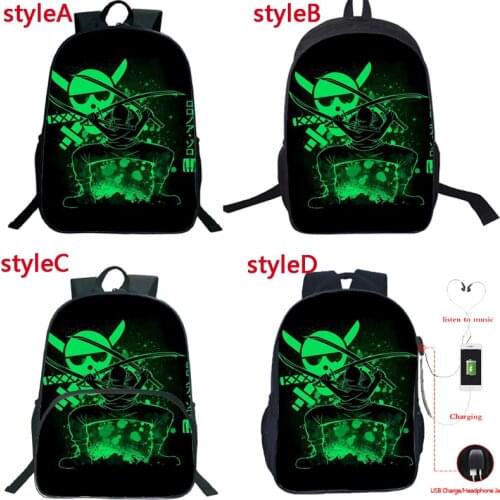 ONE PIECE Backpacks Mochila Luffy Zoro Multifunction USB Charge Headphone Jack School Bags for Teenagers Daily Laptop Backpack