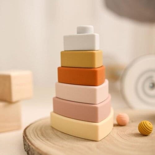Baby Silicone Toy Jenga Building Montessori Block Colored Triangle Creative Educational Stacking Toys Gift for Newborn Babies