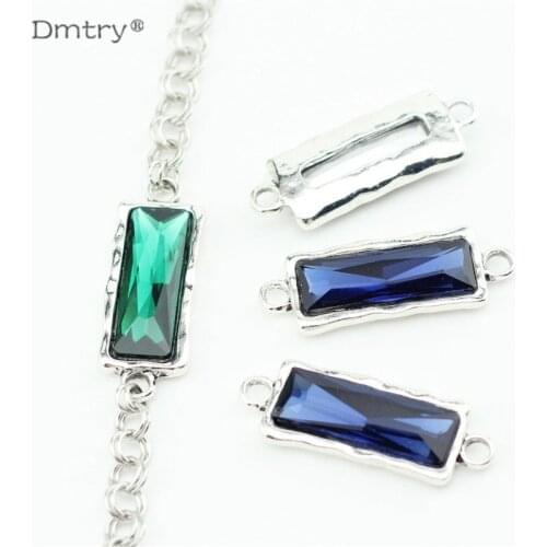 Dmtry 5pcs/lot Wholesale Antique Jewelry Making Findings Handmade Women DIY Big Rectangular Crystal Connectors Gift LC0180