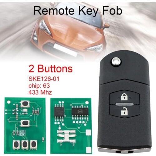 2 Buttons 433MHz Flip Remote Car Key Fob with ID63 80bit Chip SKE126-01 Fit for MAZDA Car 2 M2 Demio /3 M3 Axela/ 5 new