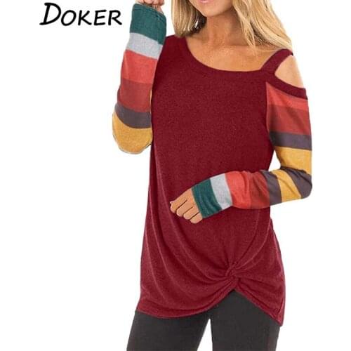 Striped Off Shoulder T Shirt Women Fashion Skew Collar Long Sleeve Oversized Tops Casual Loose Tee Shirt Femme Ropa Mujer