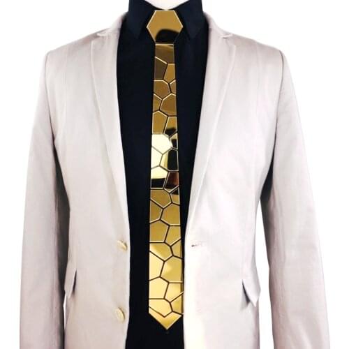 GEOMETIE NEW ARRIVAL Hand Assembled Cutting Stone Shape Gold Color Hive Necktie Fashion Ties for Party, Wedding, Dating