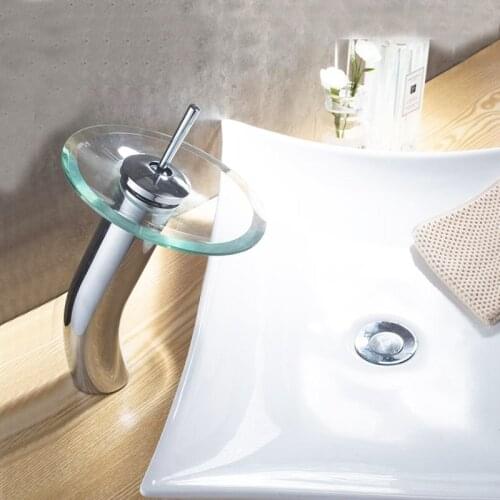 Chrome Plated Brass & Glass Material Deck Mounted Cold & Hot Water of Glass Tap