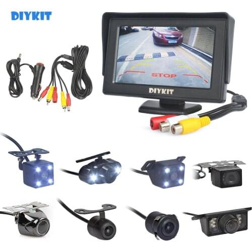 DIYKIT 4.3" Car Rearview Monitor Auto Parking System Night Vision Backup Reverse Camera Car Rear View Camera free Car Charger