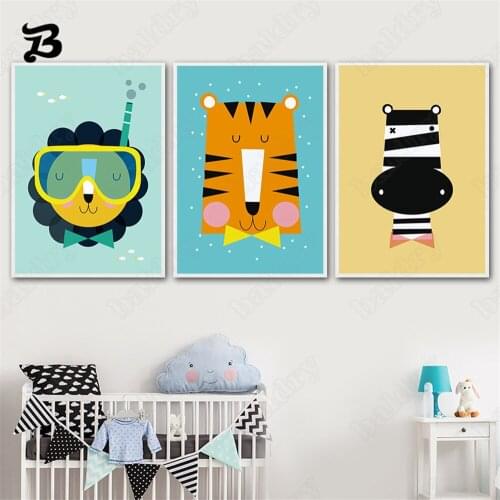 Canvas Painting Cartoon Lion Cat Panda Tiger Zebra Nordic Animals Posters and Prints Wall Art Pictures for Baby Girl Kids Room