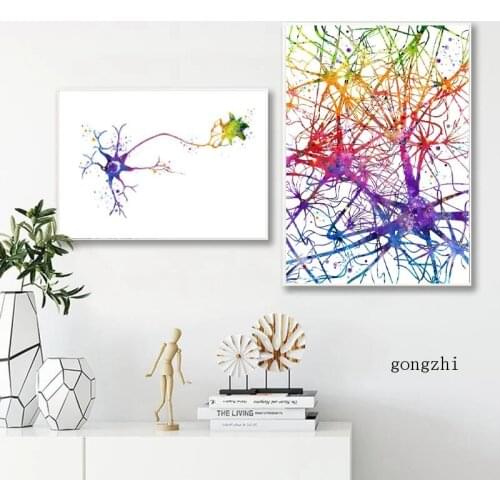 Multipolar Brain Neuron Cell Anatomy Medical Science Poster Colorful Canvas Painting and Prints Wall Art Picture Biology Decor