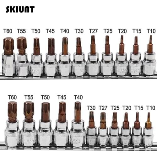 SKIUNT 11Pcs Hexagonal Socket Set 1/4 3/8 Torx Star Screwdriver Bit Set Tamper Proof Bit Driver Sleeves Automotive Repair Tool