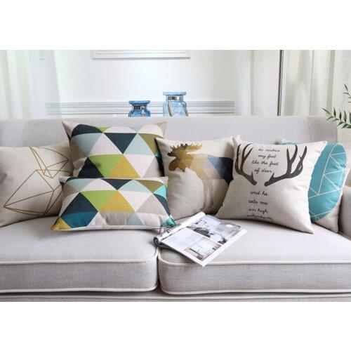 Nordic Geometric Colorful Triangles Deer Stag Elk Moose Cushions Covers Mountain Art Cushion Cover Linen Cotton Pillow Case