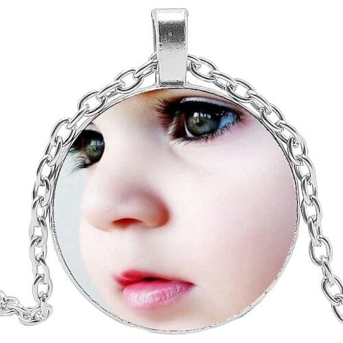 New Style Black Punk Style Leather Snap Buckle Glass Custom Necklace Baby Children Parents Siblings Friends Photo Pendant