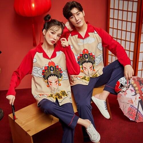 Winter Sexy V-Neck Couple Pajamas Set Cotton Long-Sleeved Pajamas Fashion National Tide Cardigan Homewear Women Casual Sleepwear