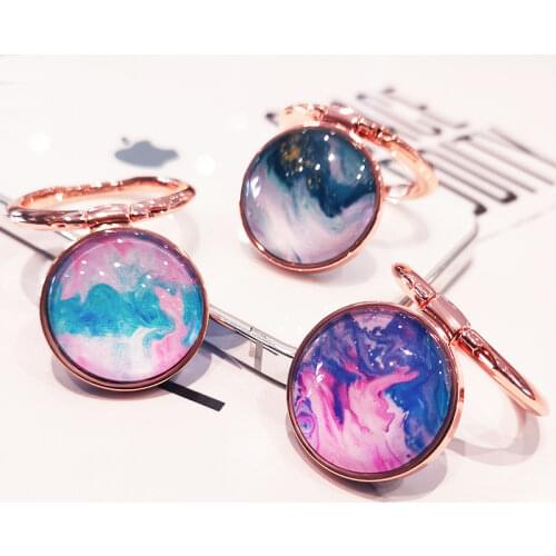 Marbling Mobile Phone Holder For iPhone X 8 7 11 12 Pro 360 Degree Rose Gold Metal Finger Phone Stand For Samsung Phone Bracket