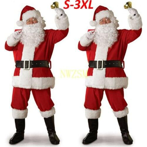 Christmas Santa Claus Costume Cosplay Santa Claus Clothes Fancy Dress In Christmas Men 5pcs/lot Costume Suit For Adults hot