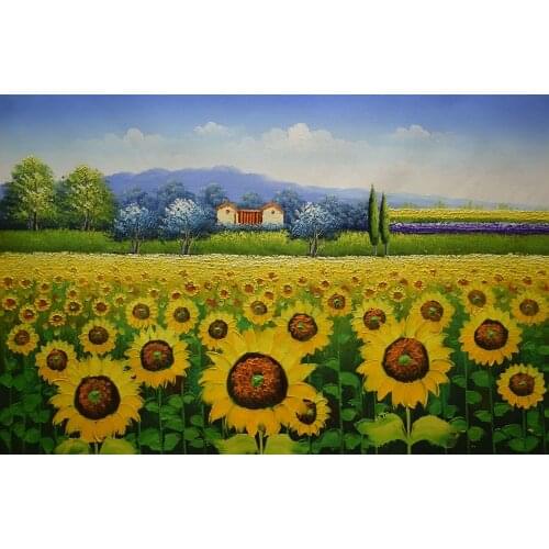 Hand Painted Canvas Painting Beautiful Flower Oil Painting Modern Sunflower Farm Landscape Wall Picture Painting for Living Room