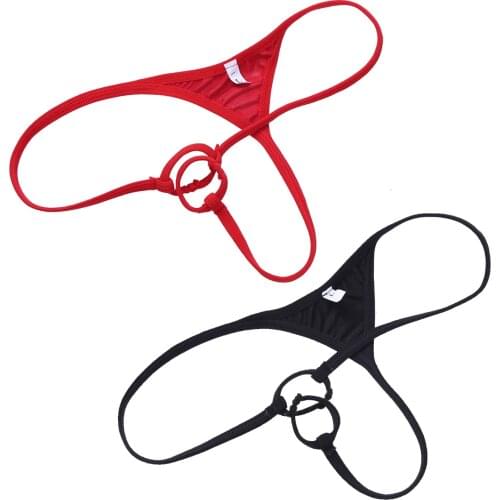 Men Sissy Lingerie Underwear Briefs Thong Patent Leather G-string with Penis Hole Loop Bikini Panties Sexy Male Erotic Underpant