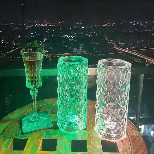 LED Night Light Crystal Table Lamp Rechargeable Color Change Cylindrical Light Touch Dimmable Lamp Ambient Lights Acrylic Lamp