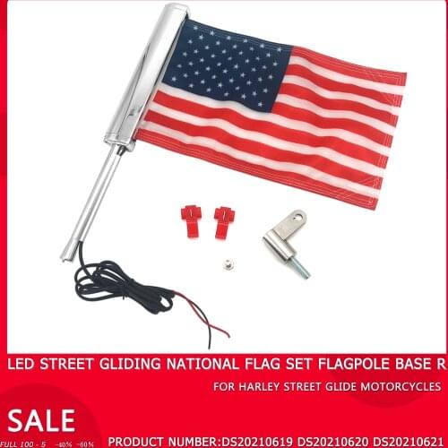 LED Light With Flagpole Universal Bracket Chrome Plated For Harley Street Gliding Road King Flag Set 2014-2021 R