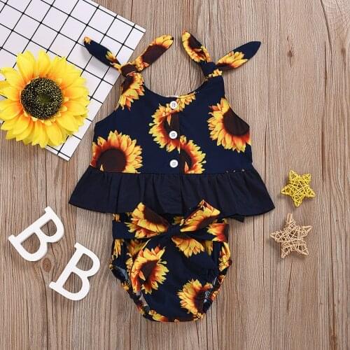 Infant Baby Girls Sleeveless Sunflower Print Suspender Tops+Shorts Outfits Outfits Kids Summer Girls Baby Clothes Set Ropa