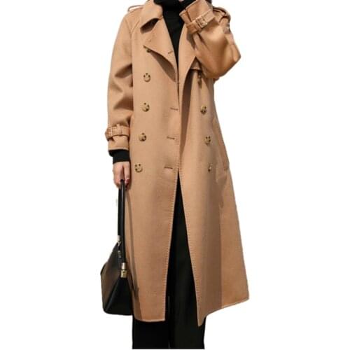 Cashmere Wool Trench Autumn Winter Woman Solid Long Double Breasted Double-sided Cashmere Overcoat With Belt Shoulder Board