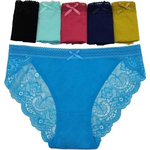 6 Pieces Ladies Lace Sexy Panties Underwear Woman See Through Briefs Female Fashion Patchwork Lingerie Cotton Pantys Underpants