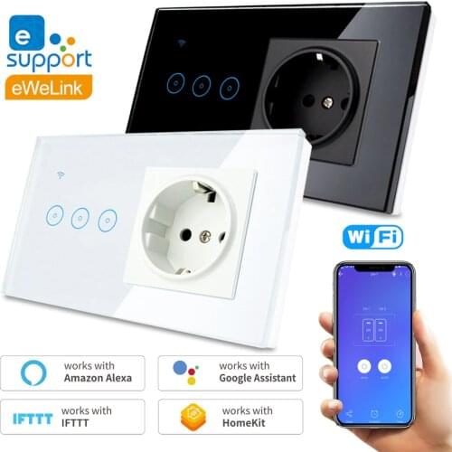 EU Standard Wifi Remote Control Socket Switch 2.4G Wifi Smart 145*85*35mm Glass Panel Touch 1 2 3 Gang 90V-240V LED Light Switch