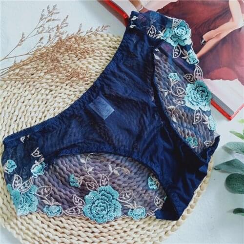 Embroidery 2021 Underwear Hot Culotte Sexy Panties Bikini Sous Vetement Femme Thong Transparent Lace Women Floral Briefs CX7