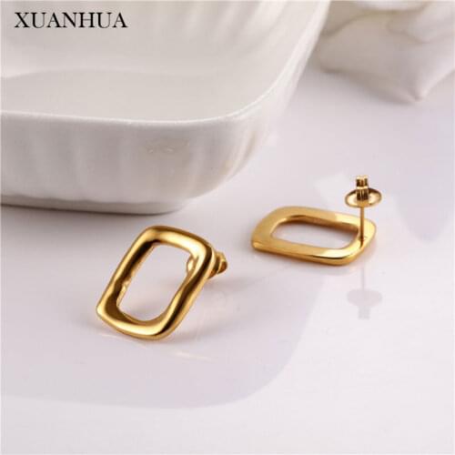 XUANHUA Stainless Steel Jewelry Woman Square Earrings For Women Stud Earings Fashion Jewelry Accessories Free Shipping