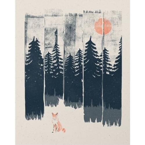 Red Sun Tree Japanese Tapestry Wall Hanging Abstract Forest Landscape Little Fox Dorm Psychedelic Tapestries Wall Fabric Blanket