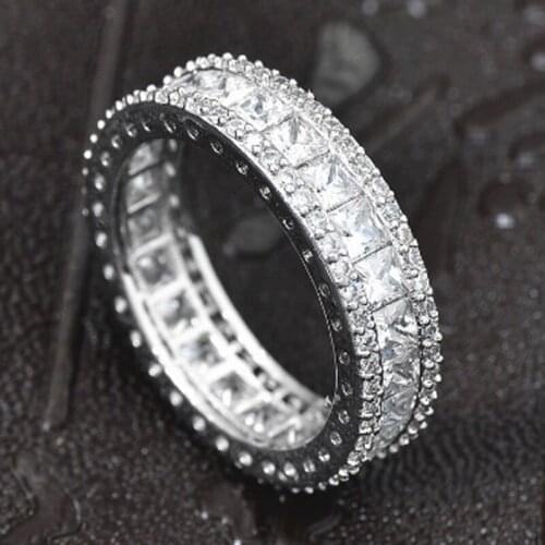 Zlxgirl jewelry Classic womens color cubic zirconia copper wedding ring jewelry for women rhodium plated bridal anel rings