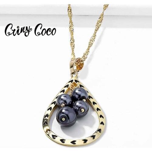 2020 Hawaiian Style Necklaces for Women Water Drop Pearls Long Alloy Pendant Chain Trendy Accessory Women Party Classic Jewelry