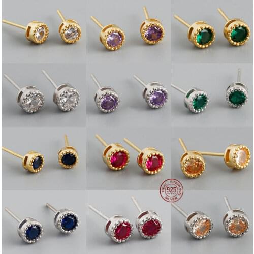 Stud Earring 925 Sterling Silver Small Crystal Colored Zircon Earrings For Women 2021Silver 925 Mini Round Fine Jewelry Earrings