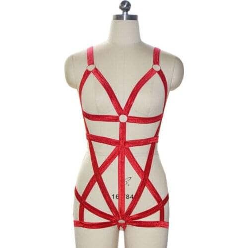 Womens Red Body Bondage Lingerie Belt Sexy Open Chest Cage Bra Harness Lingerie Body Harness Set N0044